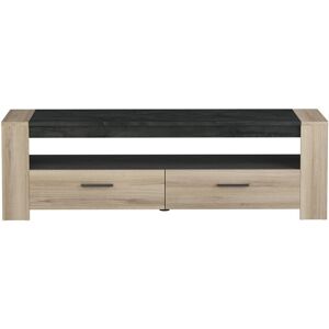 Calicosy Mueble de tv 2 cajones 1 balda amplia 152 cm - acabado roble y pizarra