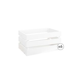 Decowood Pack de 6 cajas de madera maciza en tono blanco de 49x30,5x25,5cm