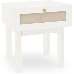 Decowood Mesita de noche de madera maciza y con cajón tono blanco de 40x45cm