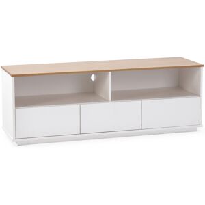 HOMN Mueble tv 3 cajones 2 huecos blanco/roble, madera maciza