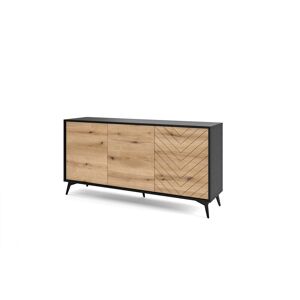 AKL FURNITURE Cómoda efecto madera Crema y Negro