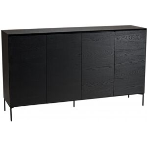 MACABANE Aparador negro 4 puertas 6 estantes patas metal negro