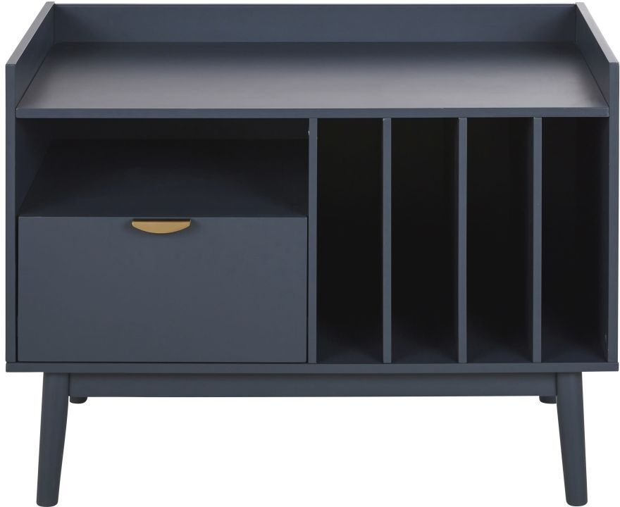 Maisons du Monde Aparador para vinilos con 1 cajón y 4 huecos azul oscuro