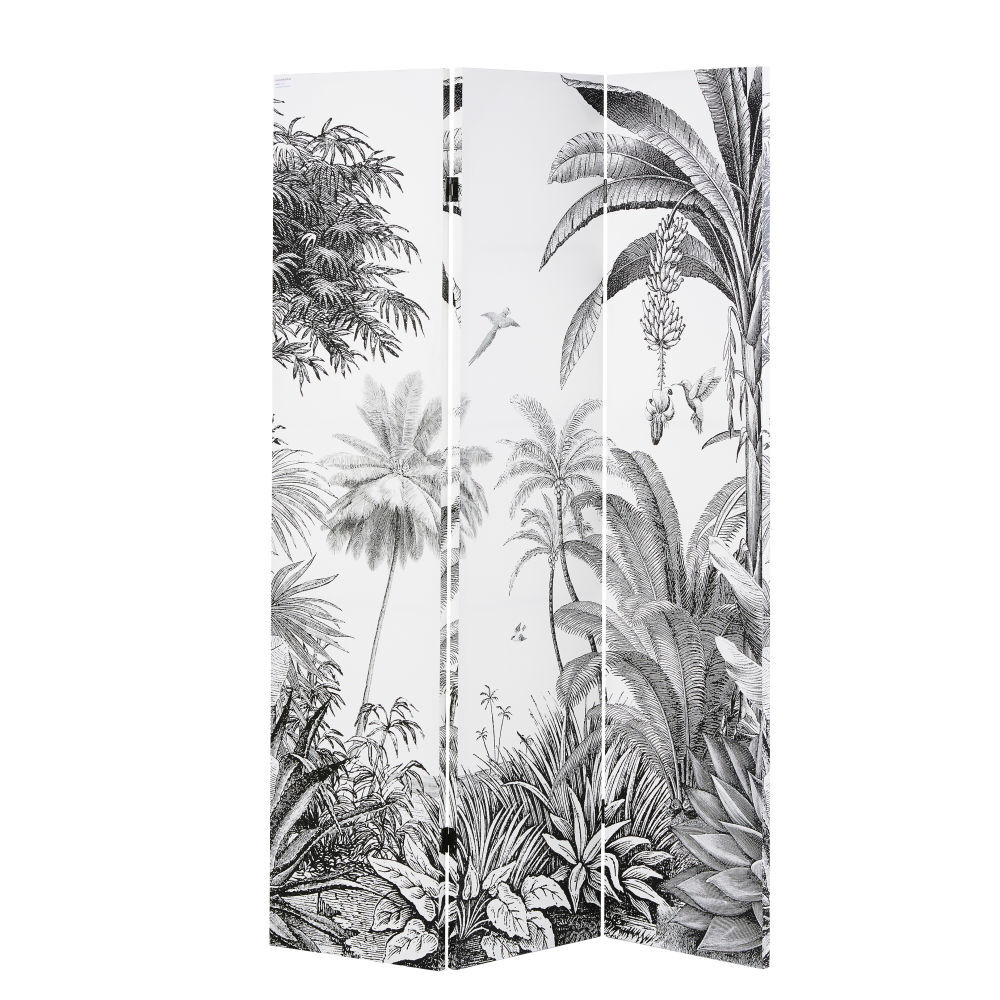 Maisons du Monde Biombo con impresión de bosque tropical en blanco y negro
