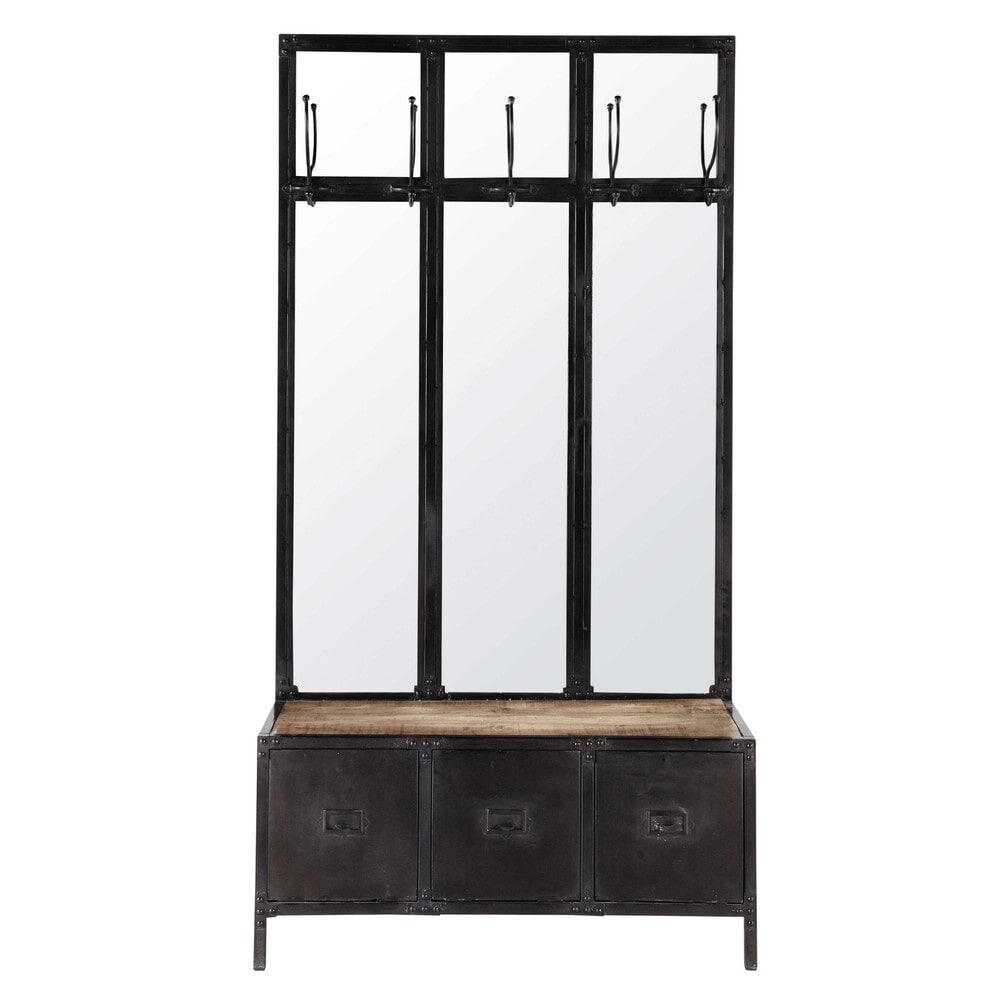 Maisons du Monde Mueble de entrada con espejo de metal negro