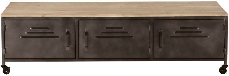 Maisons du Monde Mueble de TV con 3 puertas y ruedas, metal gris y mango macizo