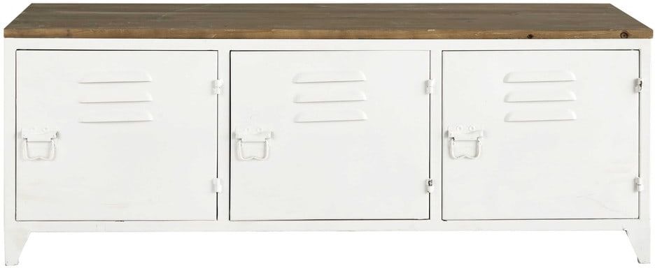 Maisons du Monde Mueble de TV industrial 3 puertas de metal blanco y abeto