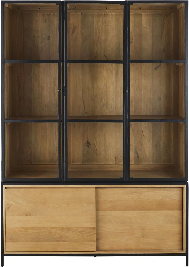 Maisons du Monde Vajillero de 2 puertas de madera de mango macizo, cristal templado y metal negro mate