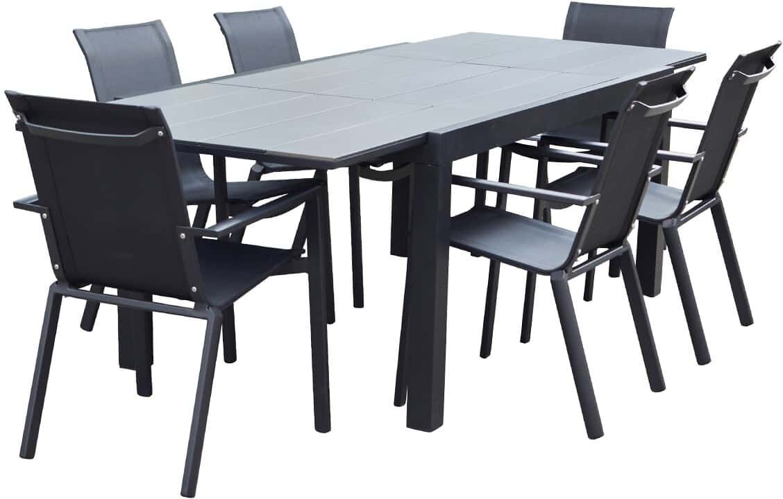 Bois Dessus Bois Dessous Salón de jardín de aluminio negro y textileno gris 6/10 pers.