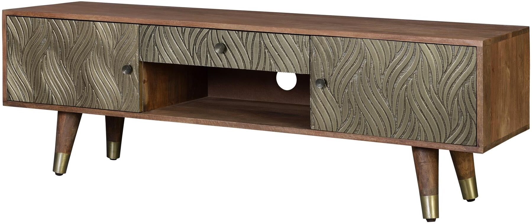 GINER Y COLOMER Mueble tv en madera de mango y bronce color marrón