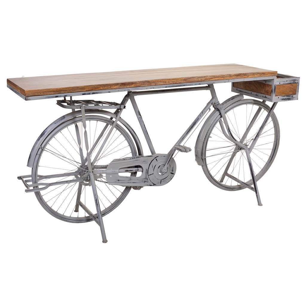 Wanderlust deco Consola bicicleta de madera y metal lacado plata