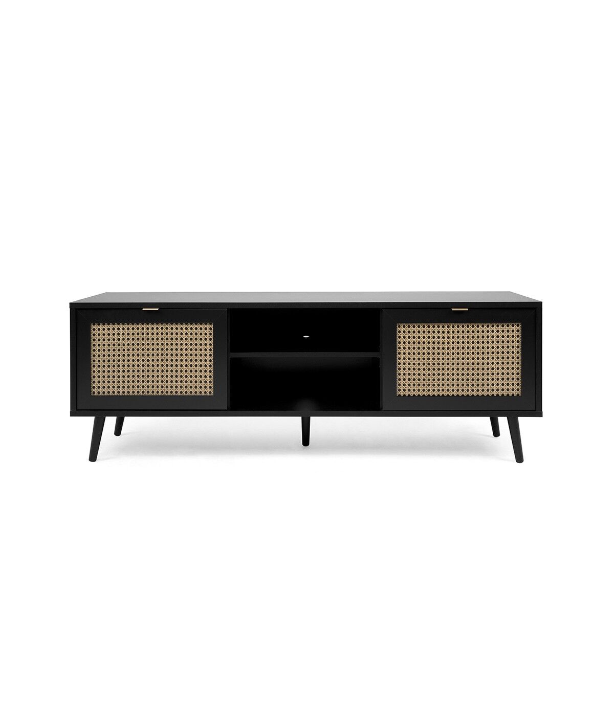 Calicosy Mueble de TV con 4 puertas impresión rejilla y negro   150 cm