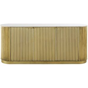 Maisons du Monde Aparador con 3 puertas de metal condulado color latón y mármol blanco 185 cm Maisons du Monde Aparador con 3 puertas de metal condulado color latón y mármol blanco 185 cm