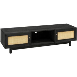 Decowood Mueble de tv de madera maciza y de 2 puertas tono negro de 150x40cm Decowood Mueble de tv de madera maciza y de 2 puertas tono negro de 150x40cm