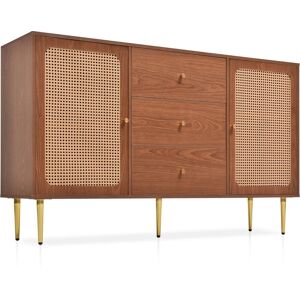 Urban Meuble Aparador efecto madera de nogal con 2 puertas y 3 cajones de ratán Urban Meuble Aparador efecto madera de nogal con 2 puertas y 3 cajones de ratán