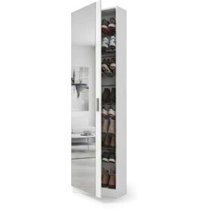 duehome Zapatero alto de 1 puerta con espejo 180x50 cm melamina Blanco Brillo duehome Zapatero alto de 1 puerta con espejo 180x50 cm melamina Blanco Brillo