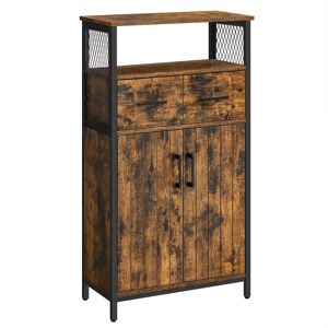 Gabinete de almacenamiento VASAGLE - Madera vintage marrón-negro - Estante ajustable - Estable - Acero y MDF Gabinete de almacenamiento VASAGLE - Madera vintage marrón-negro - Estante ajustable - Estable - Acero y MDF