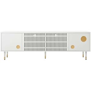MODFU Mueble TV Blanco 170 cm, 4 puertas, detalles dorados, pies ajustables MODFU Mueble TV Blanco 170 cm, 4 puertas, detalles dorados, pies ajustables