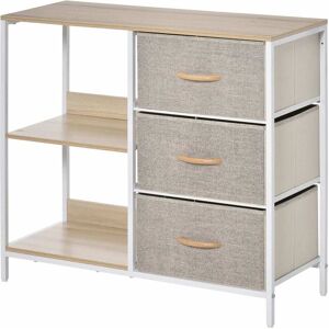 Homcom Cajonera de Tela 80x29x71 cm Madera Natural y Gris Claro Homcom Cajonera de Tela 80x29x71 cm Madera Natural y Gris Claro