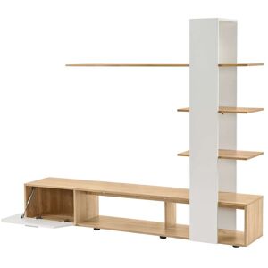 MODFU Mueble TV con 5 estantes y almacenamiento 180 cm blanco madera MODFU Mueble TV con 5 estantes y almacenamiento 180 cm blanco madera