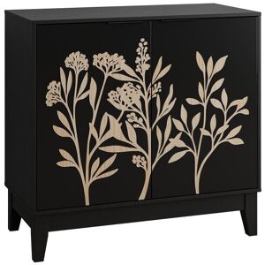 Urban Meuble Aparador negro estilo campestre con 2 puertas y motivos florales Urban Meuble Aparador negro estilo campestre con 2 puertas y motivos florales
