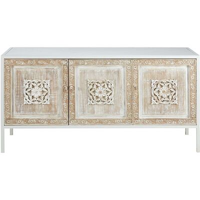 Maisons du Monde Aparador con 3 puertas de metal blanco y mango esculpido 155 cm Maisons du Monde Aparador con 3 puertas de metal blanco y mango esculpido 155 cm
