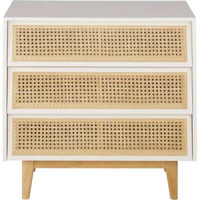 Maisons du Monde Cómoda blanca con 3 cajones de rejilla de ratán 80 cm Maisons du Monde Cómoda blanca con 3 cajones de rejilla de ratán 80 cm