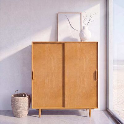 Maisons du Monde Armario de 2 puertas correderas de chapa de roble 130 cm Maisons du Monde Armario de 2 puertas correderas de chapa de roble 130 cm