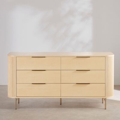 Maisons du Monde Cómoda de 6 cajones de chapa de fresno de 160 cm Maisons du Monde Cómoda de 6 cajones de chapa de fresno de 160 cm