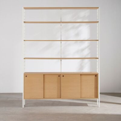 Maisons du Monde Estantería de acero y chapa de roble con 4 puertas correderas Maisons du Monde Estantería de acero y chapa de roble con 4 puertas correderas