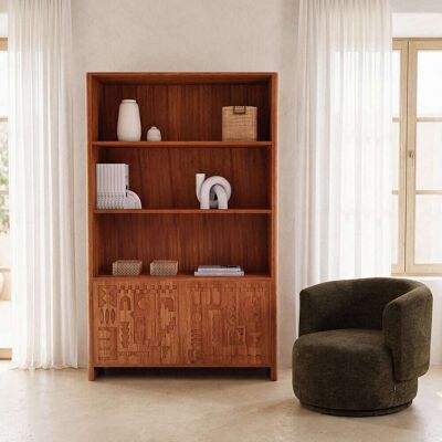 Maisons du Monde Librería de 2 puertas de madera de acacia con 3 estantes, 127 cm Maisons du Monde Librería de 2 puertas de madera de acacia con 3 estantes, 127 cm