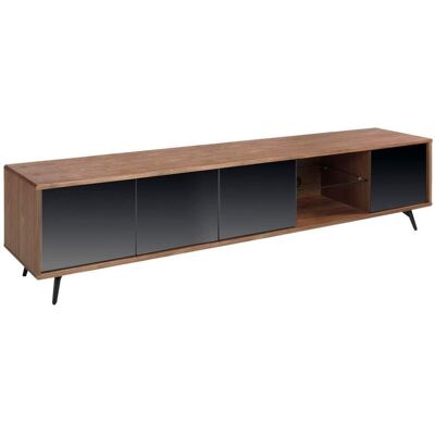 Angel Cerda Mueble tv cristal negro efecto espejo, nogal y acero negro Angel Cerda Mueble tv cristal negro efecto espejo, nogal y acero negro