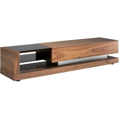 Angel Cerda Mueble tv nogal, acero pulido y tapa de cristal negro Angel Cerda Mueble tv nogal, acero pulido y tapa de cristal negro