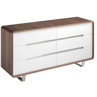 Angel Cerda Cómoda madera blanco, nogal y acero cromado Angel Cerda Cómoda madera blanco, nogal y acero cromado