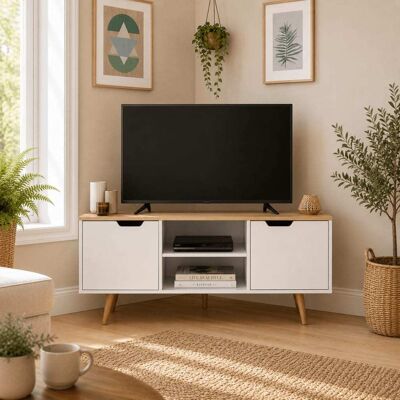 Baïta Mueble de TV en L Blanco y Roble - Mueble TV Baïta Mueble de TV en L Blanco y Roble - Mueble TV