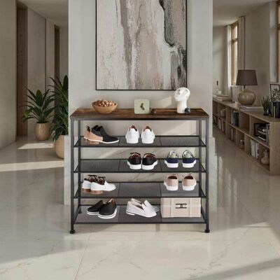 Tectake Zapatero estilo industrial y 4 estantes 100x30,5x93 cm madera oscura Tectake Zapatero estilo industrial y 4 estantes 100x30,5x93 cm madera oscura
