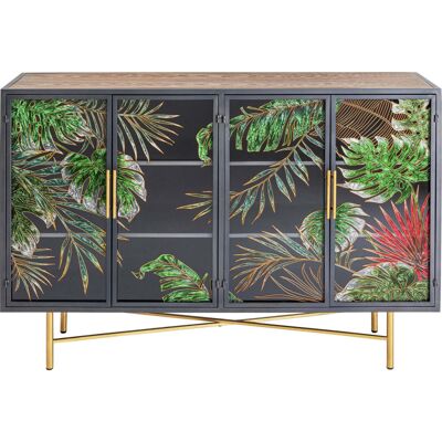 Kare Design Aparador 4 puertas en vidrio estampado tipo jungla acero negro 135x95 Kare Design Aparador 4 puertas en vidrio estampado tipo jungla acero negro 135x95
