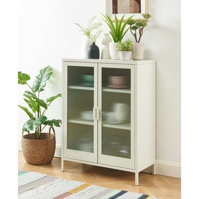 Pantone Aparador beige arena con puertas de cristal acanalado 75 cm Pantone Aparador beige arena con puertas de cristal acanalado 75 cm
