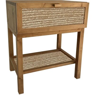 NATYAL Mesita de noche de madera en tono roble con balda y cajón de yute NATYAL Mesita de noche de madera en tono roble con balda y cajón de yute