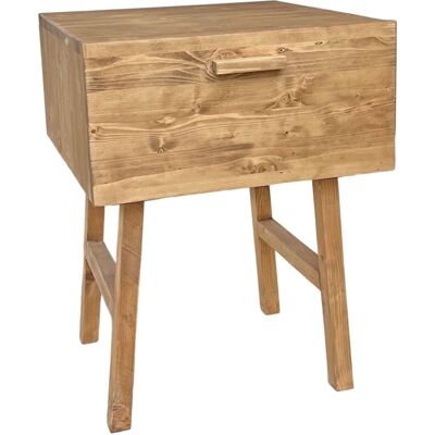 NATYAL Mesita de noche de madera maciza con cajón en tono roble 45cm NATYAL Mesita de noche de madera maciza con cajón en tono roble 45cm