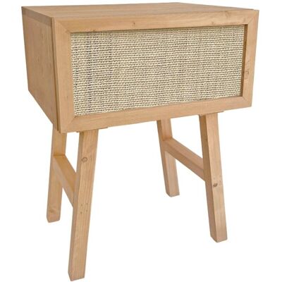 NATYAL Mesita de noche de madera maciza en tonos claros y cajón de rafia 45cm NATYAL Mesita de noche de madera maciza en tonos claros y cajón de rafia 45cm