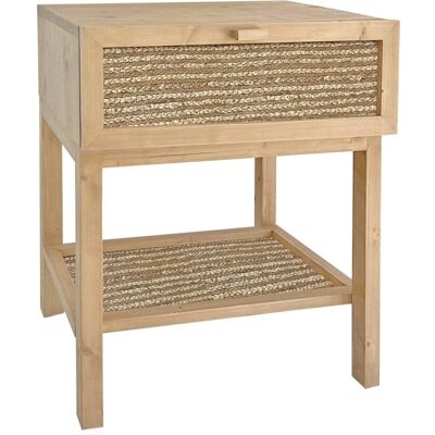 NATYAL Mesita de noche de madera en tonos claros con balda y cajón de yute NATYAL Mesita de noche de madera en tonos claros con balda y cajón de yute