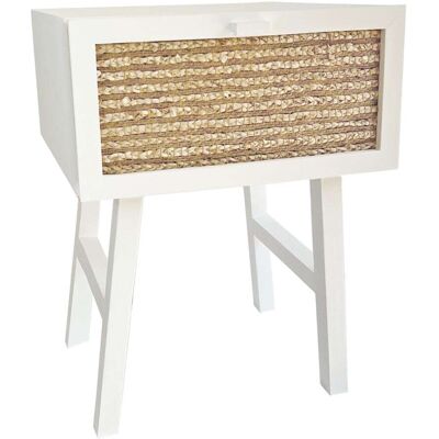 NATYAL Mesita de noche de madera maciza blanca y cajón de yute natural 45cm NATYAL Mesita de noche de madera maciza blanca y cajón de yute natural 45cm