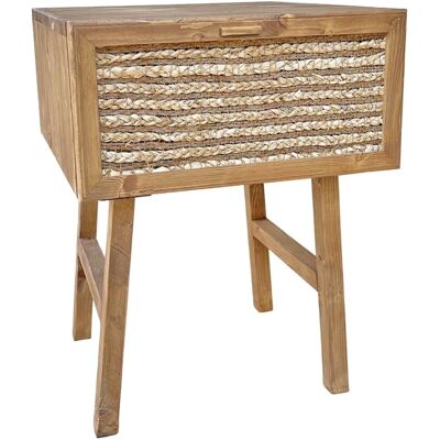 NATYAL Mesita de noche de madera maciza en tono roble y cajón de yute 45cm NATYAL Mesita de noche de madera maciza en tono roble y cajón de yute 45cm