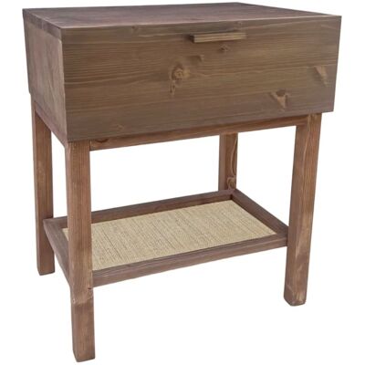 NATYAL Mesita de noche de madera en tono oscuro con cajón y balda de rafia NATYAL Mesita de noche de madera en tono oscuro con cajón y balda de rafia