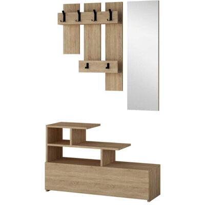Concept Usine Mueble de entrada efecto madera con perchero espacio de almacenamiento Concept Usine Mueble de entrada efecto madera con perchero espacio de almacenamiento