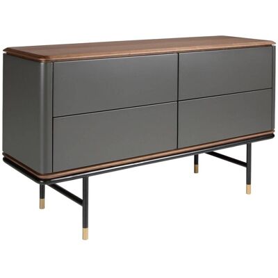 Angel Cerda Cómoda madera gris oscuro, acero negro y tapa de nogal Angel Cerda Cómoda madera gris oscuro, acero negro y tapa de nogal