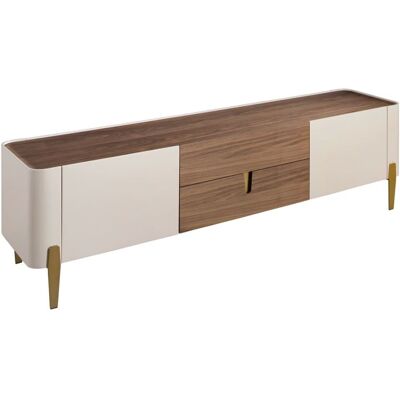 Angel Cerda Mueble tv nogal, beige, acero pulido dorado y tapa de nogal Angel Cerda Mueble tv nogal, beige, acero pulido dorado y tapa de nogal