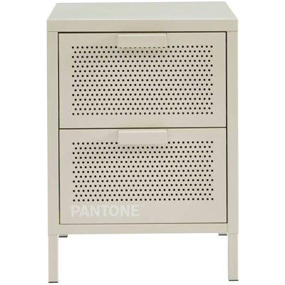 Pantone Mesita de noche de metal beige arena con dos cajones, 40 cm Pantone Mesita de noche de metal beige arena con dos cajones, 40 cm