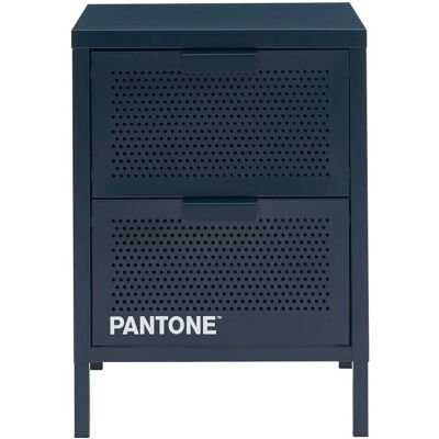 Pantone Mesita de noche de metal azul noche con dos cajones, 40 cm Pantone Mesita de noche de metal azul noche con dos cajones, 40 cm